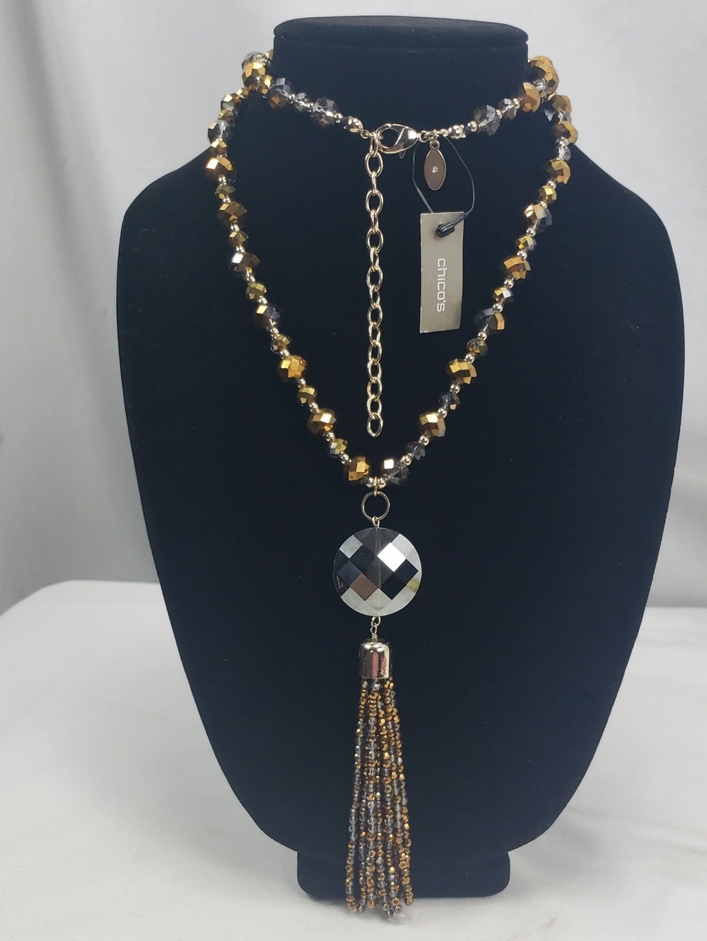 Chico's Gold Tone Bead Tassle Necklace NWT